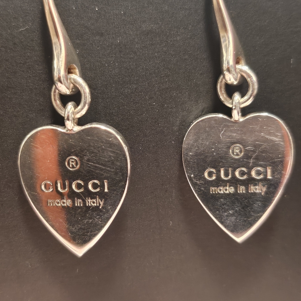 Gucci Sterling Silver 925 Dangling Heart Earrings in pouch and box used twice - Picture 5 of 11